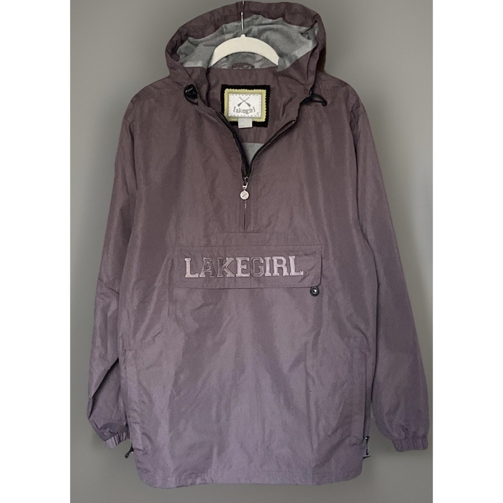 Lakegirl Rain Coat Size S 1/4 Zip‎ Lined Windbreaker Purple Stitched Pocket Hood